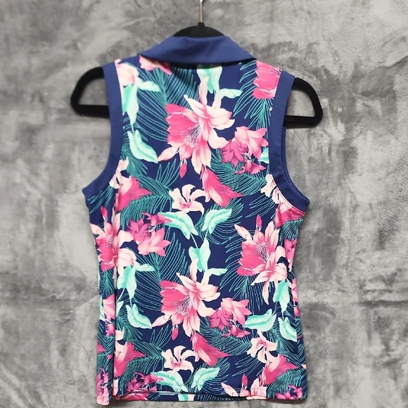 Tommy Bahama Floral Sleeveless Top in Navy and Pink sz Large - Picture 5 of 6